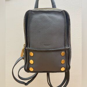 Hammitt Hunter Mini Backpack Pebbled Blue Leather with Brushed Gold Accents